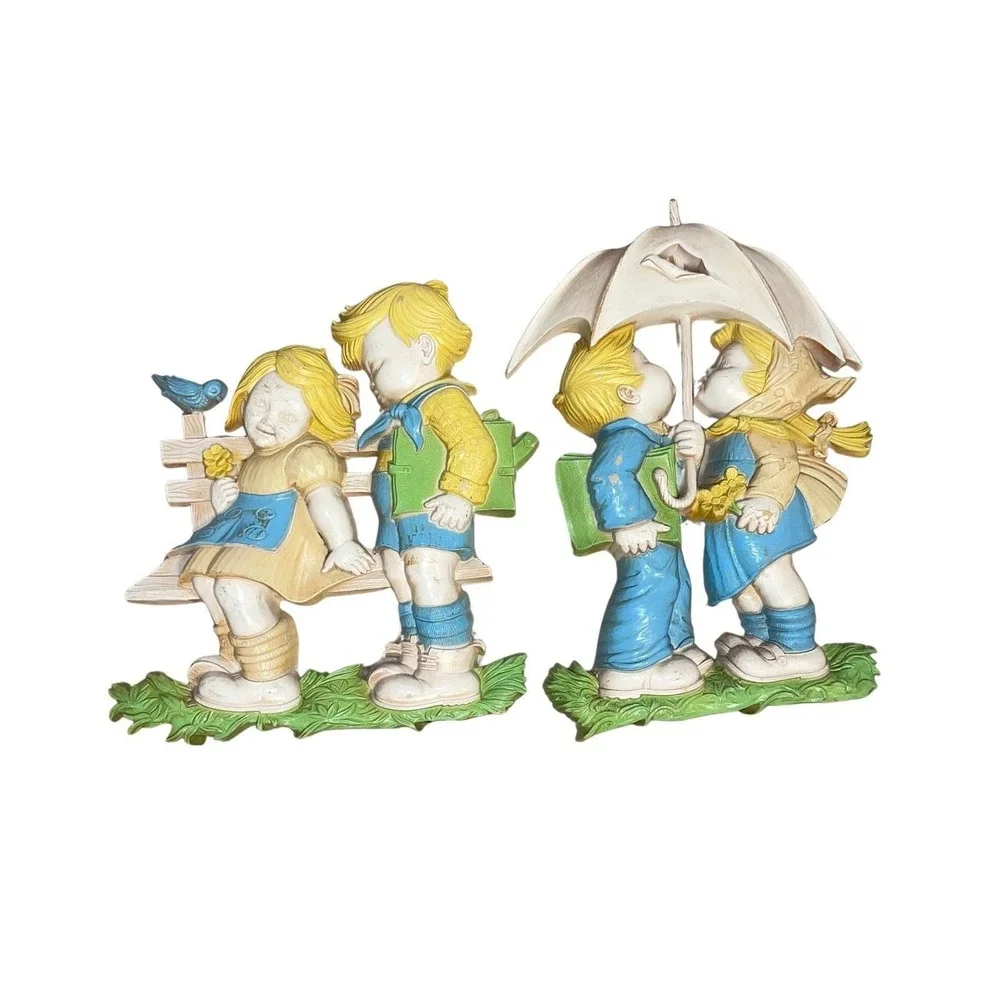 Vintage HOMCO‎ Boy & Girl Wall Plaques 1977 Dart Industries Nursery Decor Set 2